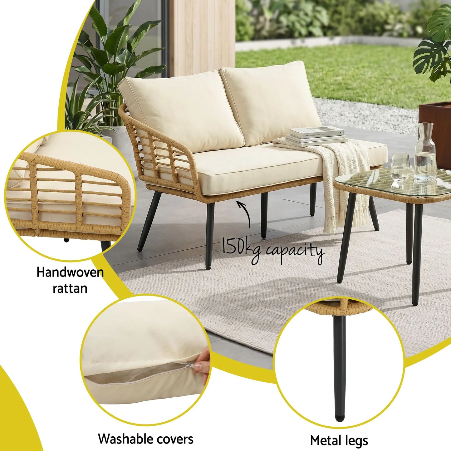Gardeon 4-Piece Modular Outdoor Sofa Set with Cushions 5 Seater Rattan Furniture - Image 5