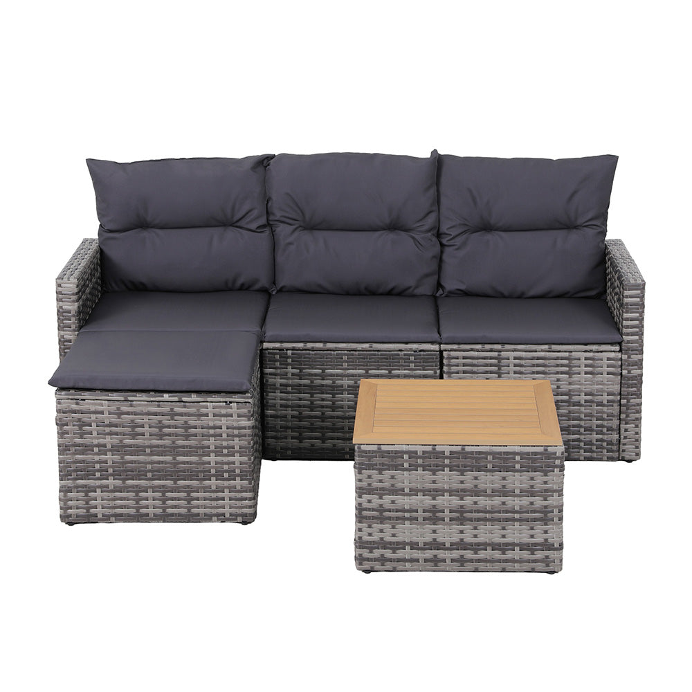 Gardeon 5 Pieces Outdoor Sofa Set 4-Seater Grey Rattan Patio Furniture Table and Chair Setting - Image 4