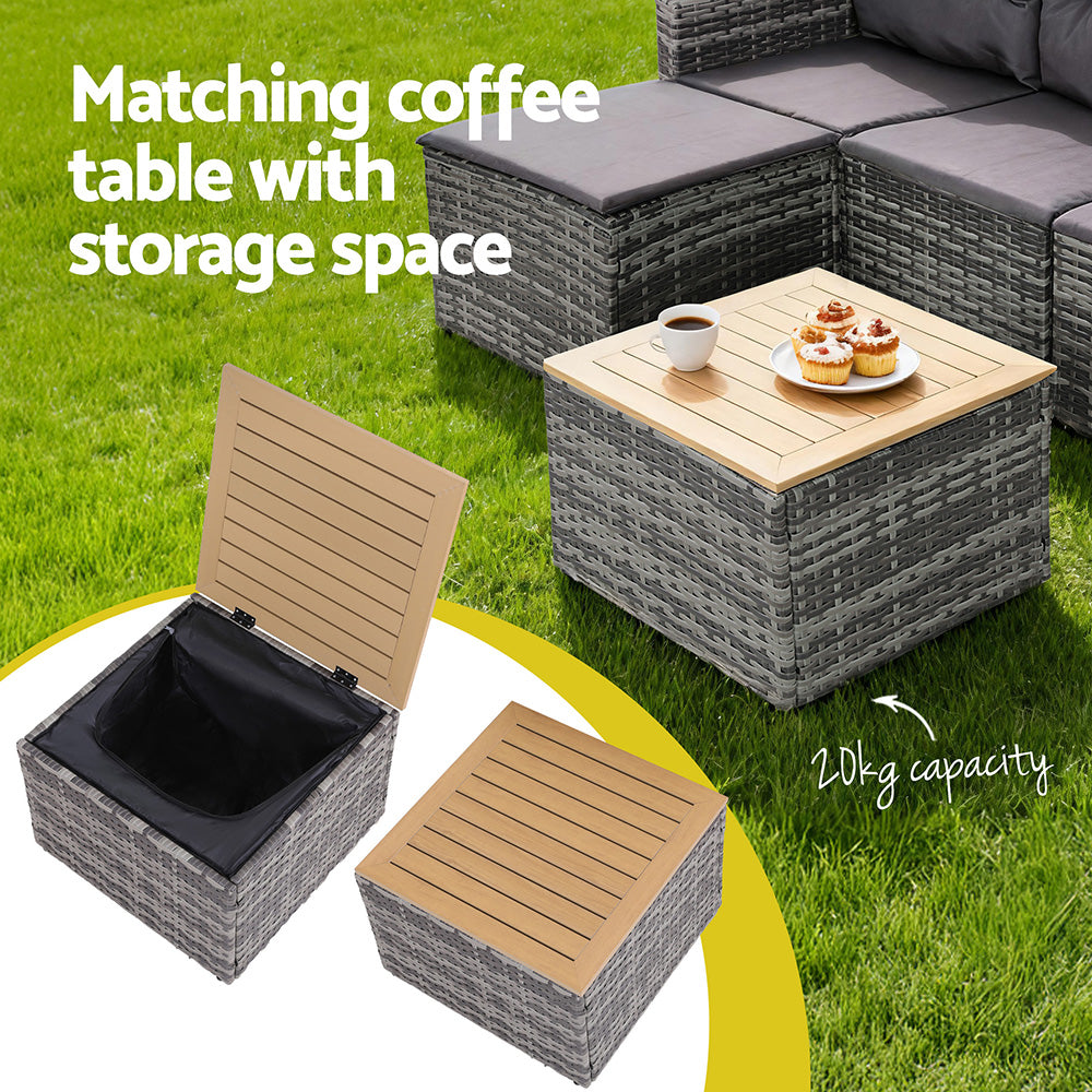 Gardeon 5 Pieces Outdoor Sofa Set 4-Seater Grey Rattan Patio Furniture Table and Chair Setting - Image 7