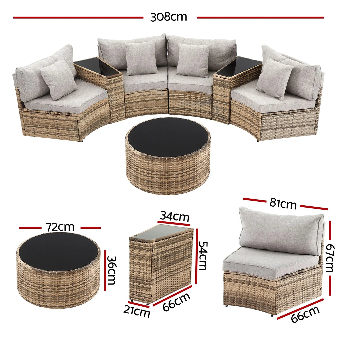 Gardeon 4 Seater Outdoor Sofa Set 7PCS Table Chair Brown Rattan Patio Furniture - Image 2
