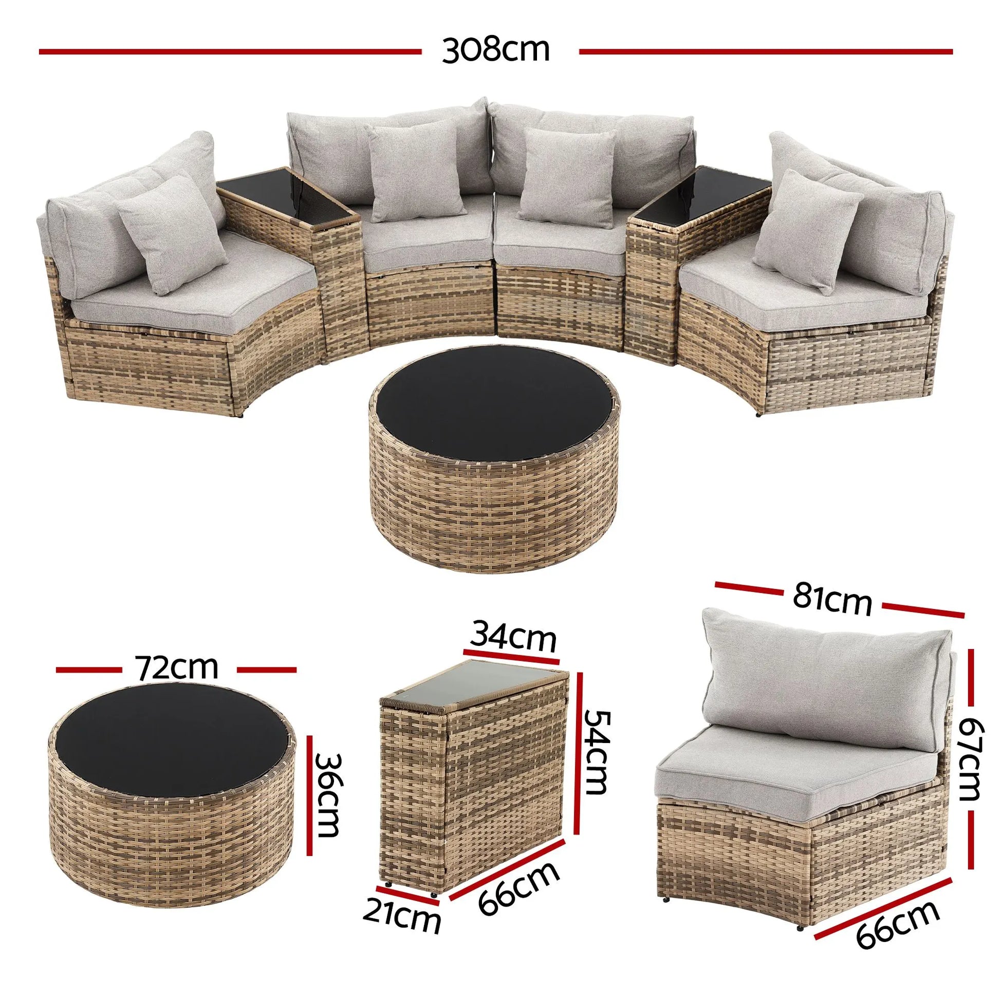 Gardeon 4 Seater Outdoor Sofa Set 7PCS Table Chair Brown Rattan Patio Furniture - Image 2