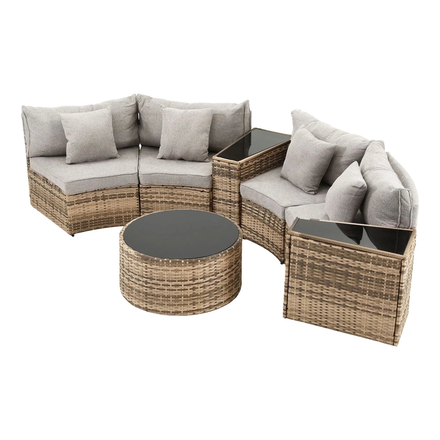 Gardeon 4 Seater Outdoor Sofa Set 7PCS Table Chair Brown Rattan Patio Furniture - Image 3