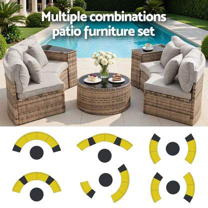 Gardeon 4 Seater Outdoor Sofa Set 7PCS Table Chair Brown Rattan Patio Furniture - Image 4