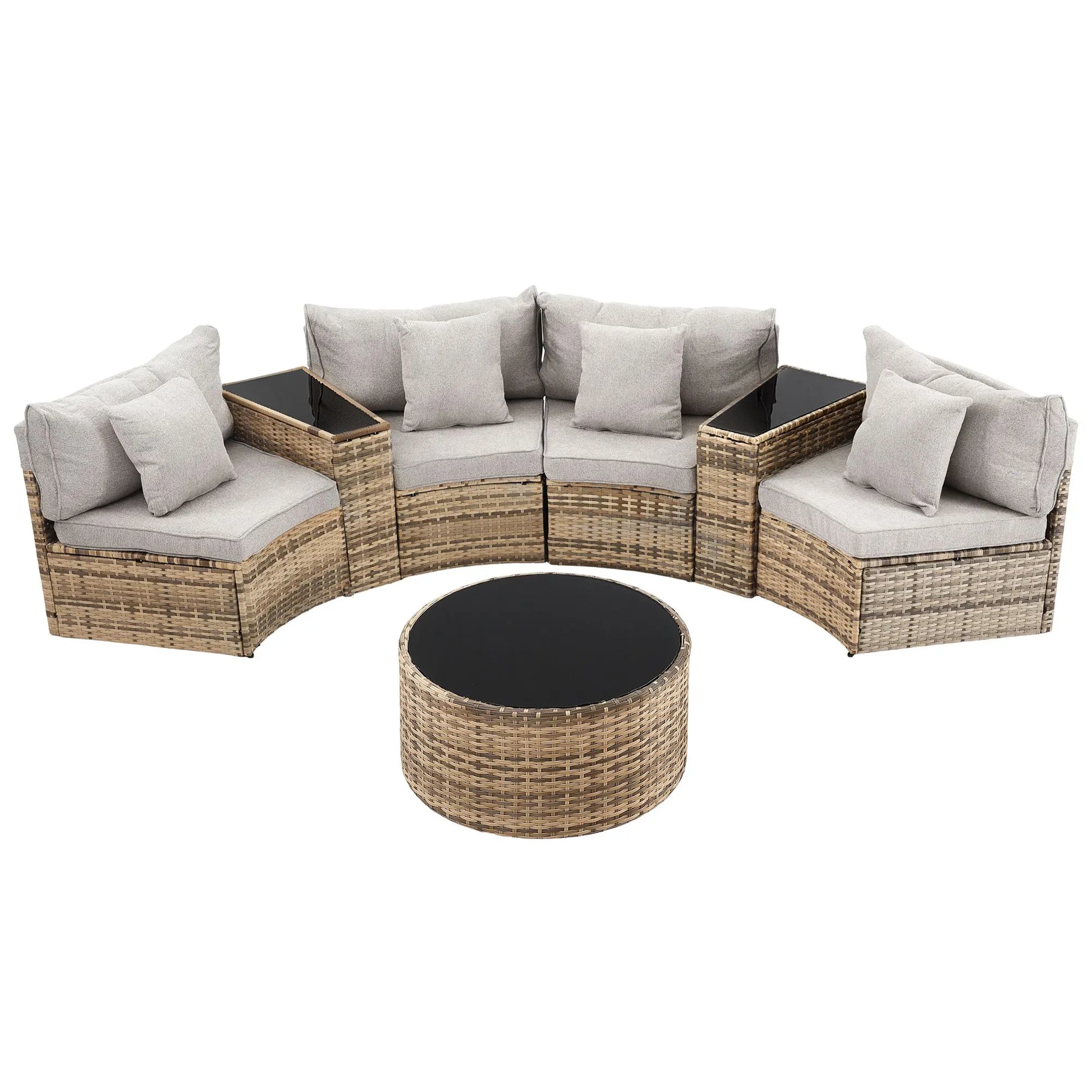 Gardeon 4 Seater Outdoor Sofa Set 7PCS Table Chair Brown Rattan Patio Furniture - Image 7