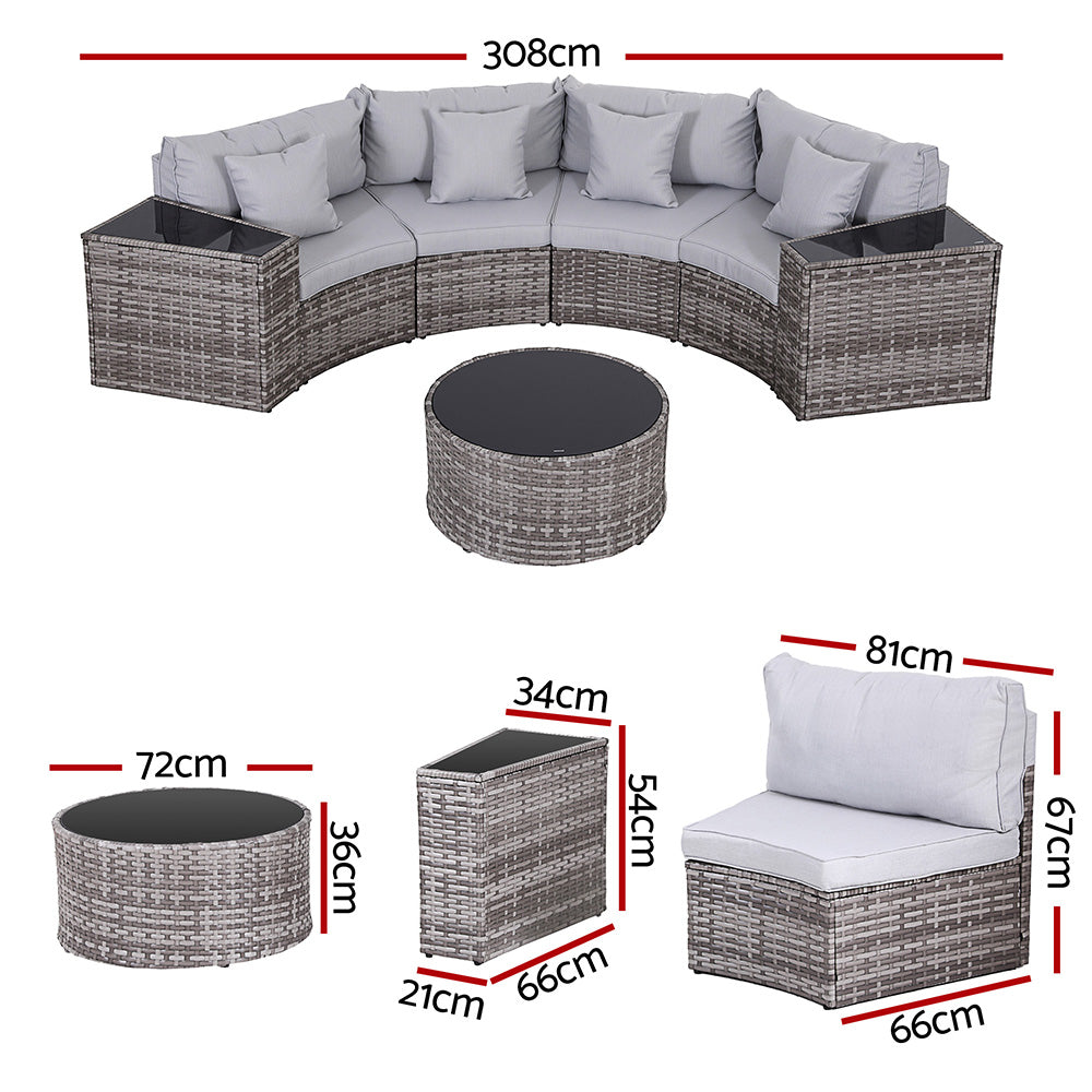 Gardeon 4 Seater Outdoor Sofa Set 7PCS Table Chair Set Garden Rattan Patio Furniture - Image 2