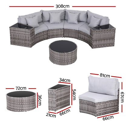 Gardeon 4 Seater Outdoor Sofa Set 7PCS Table Chair Set Garden Rattan Patio Furniture - Image 2