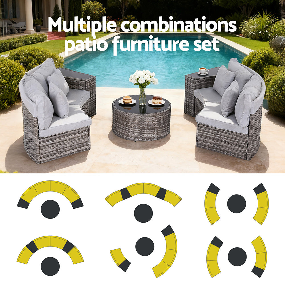 Gardeon 4 Seater Outdoor Sofa Set 7PCS Table Chair Set Garden Rattan Patio Furniture - Image 4