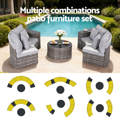Gardeon 4 Seater Outdoor Sofa Set 7PCS Table Chair Set Garden Rattan Patio Furniture - Image 4