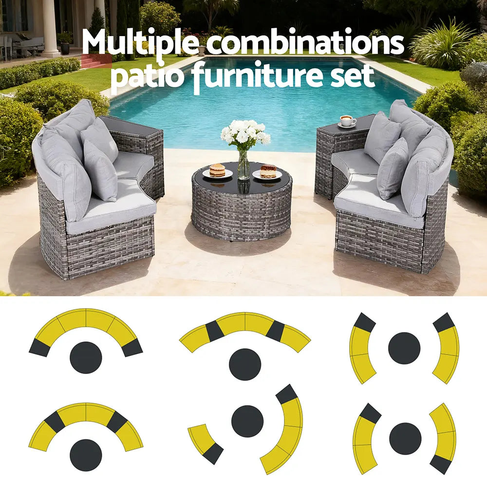 Gardeon 4 Seater Outdoor Sofa Set 7PCS Table Chair Set Garden Rattan Patio Furniture - Image 4
