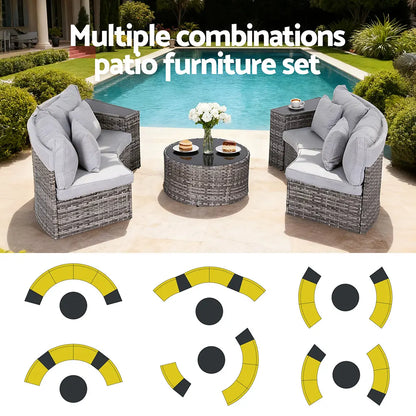 Gardeon 4 Seater Outdoor Sofa Set 7PCS Table Chair Set Garden Rattan Patio Furniture - Image 4