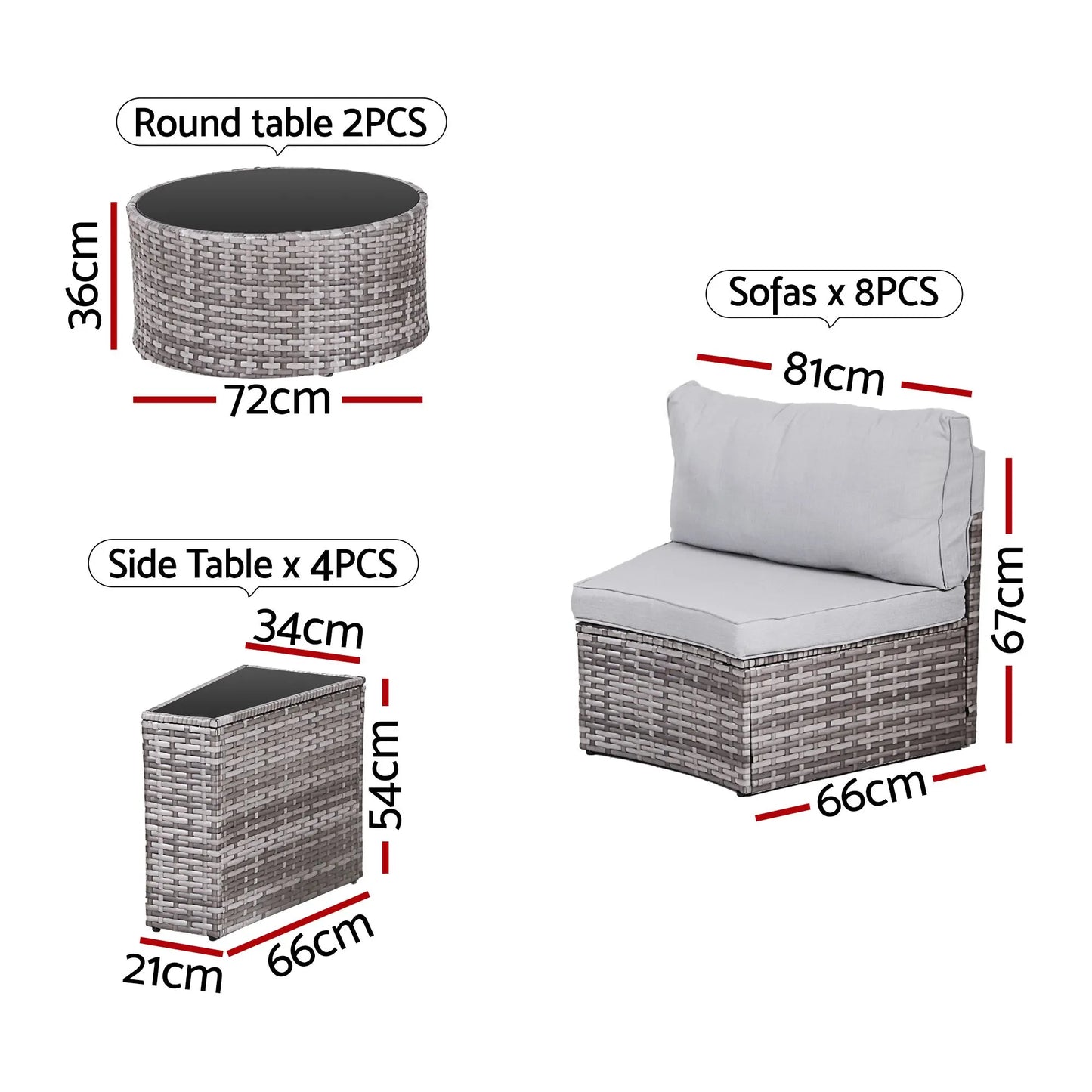 Gardeon 8 Seater Outdoor Sofa Set 14PCS Table Chair Set Rattan Patio Furniture - Image 2