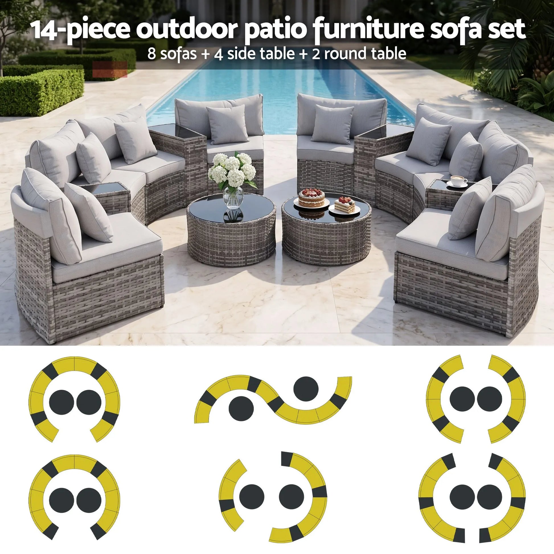 Gardeon 8 Seater Outdoor Sofa Set 14PCS Table Chair Set Rattan Patio Furniture - Image 4