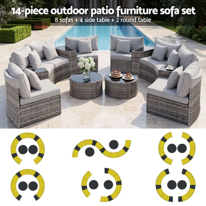 Gardeon 8 Seater Outdoor Sofa Set 14PCS Table Chair Set Rattan Patio Furniture - Image 4