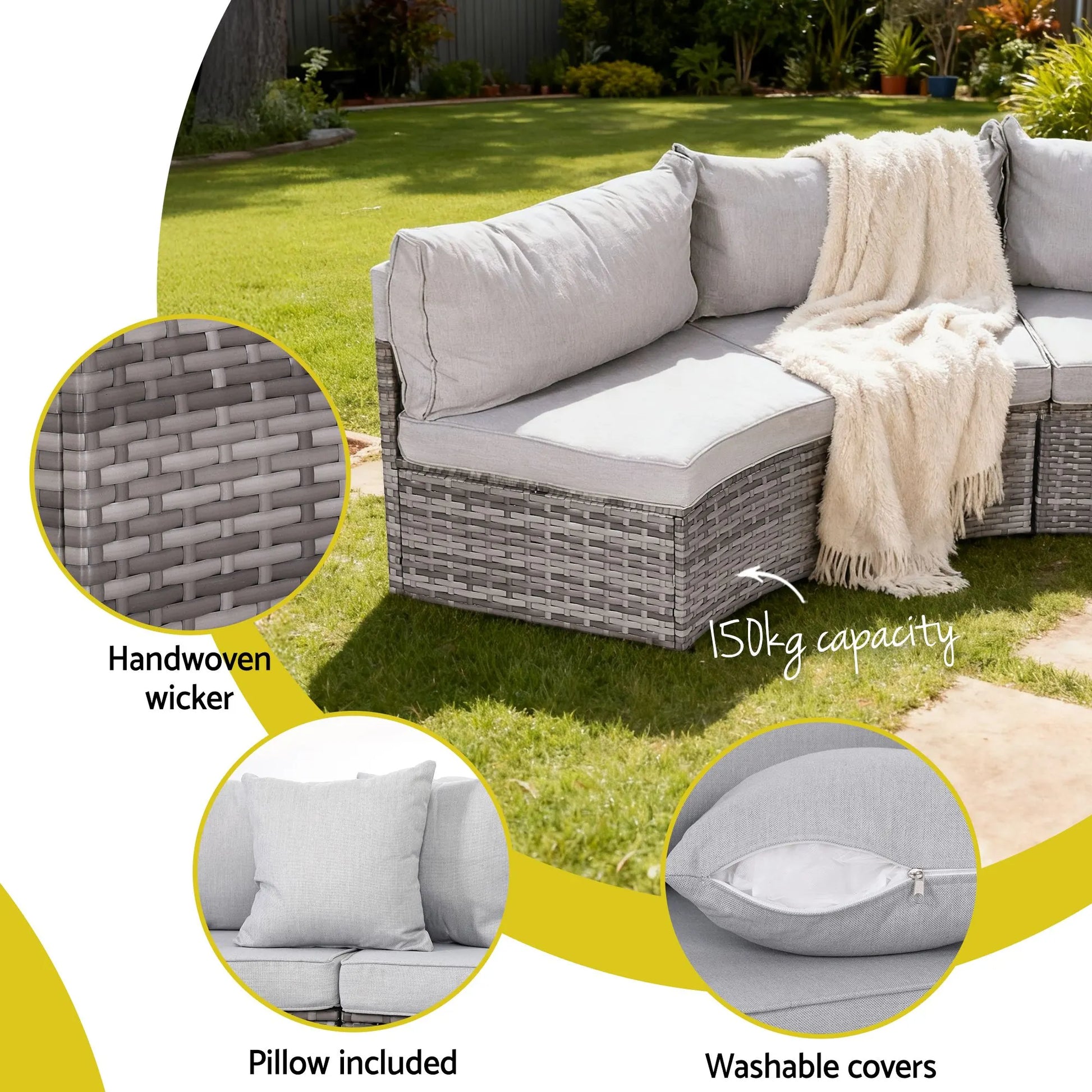 Gardeon 8 Seater Outdoor Sofa Set 14PCS Table Chair Set Rattan Patio Furniture - Image 5