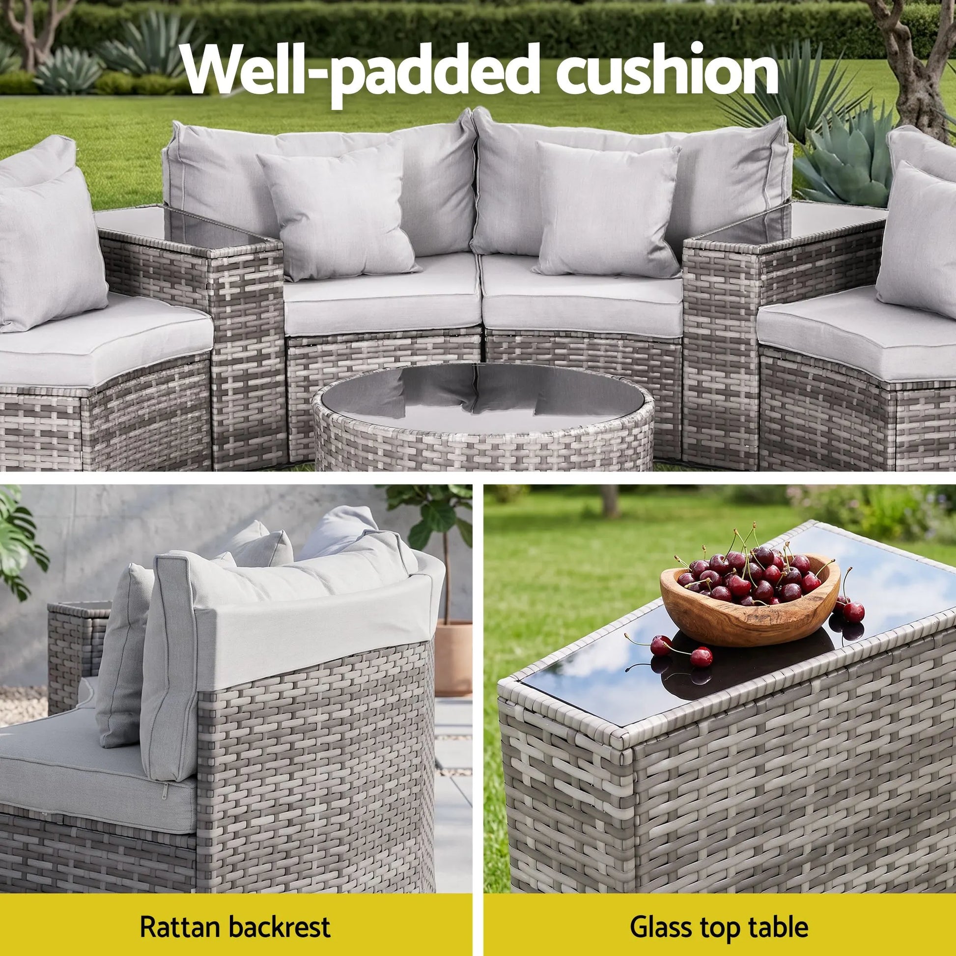 Gardeon 8 Seater Outdoor Sofa Set 14PCS Table Chair Set Rattan Patio Furniture - Image 6