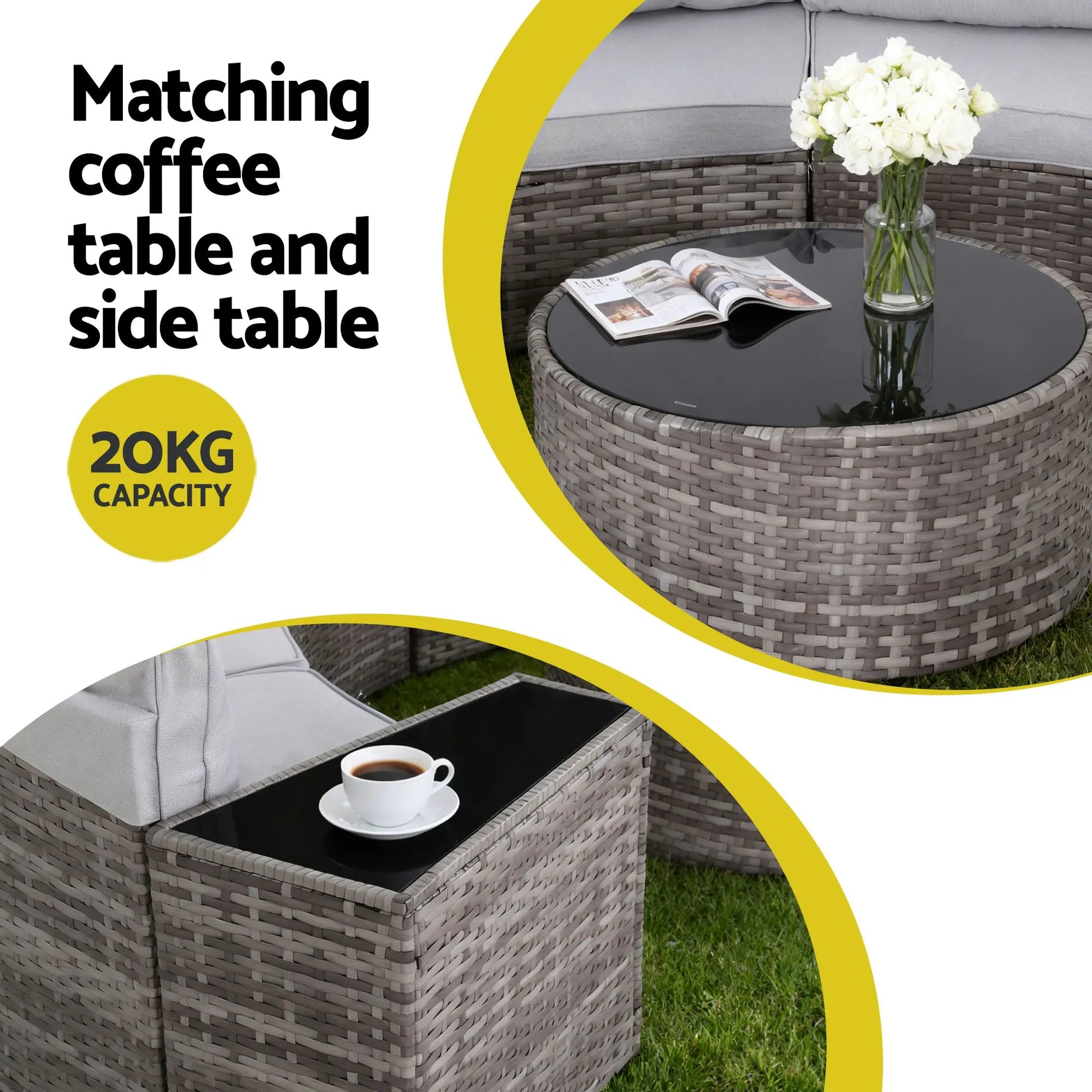Gardeon 8 Seater Outdoor Sofa Set 14PCS Table Chair Set Rattan Patio Furniture - Image 7