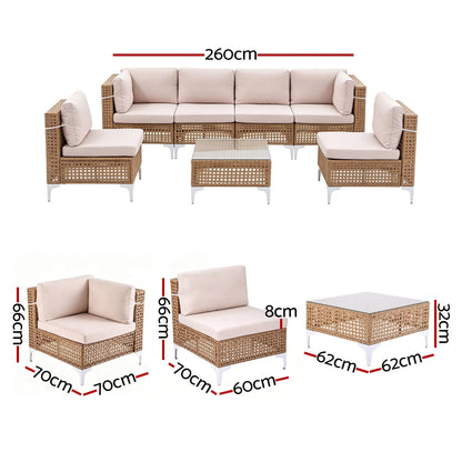 Gardeon 6 Seater Outdoor Sofa Set 7PCS Table Chair Set Garden Rattan Patio Furniture - Image 2