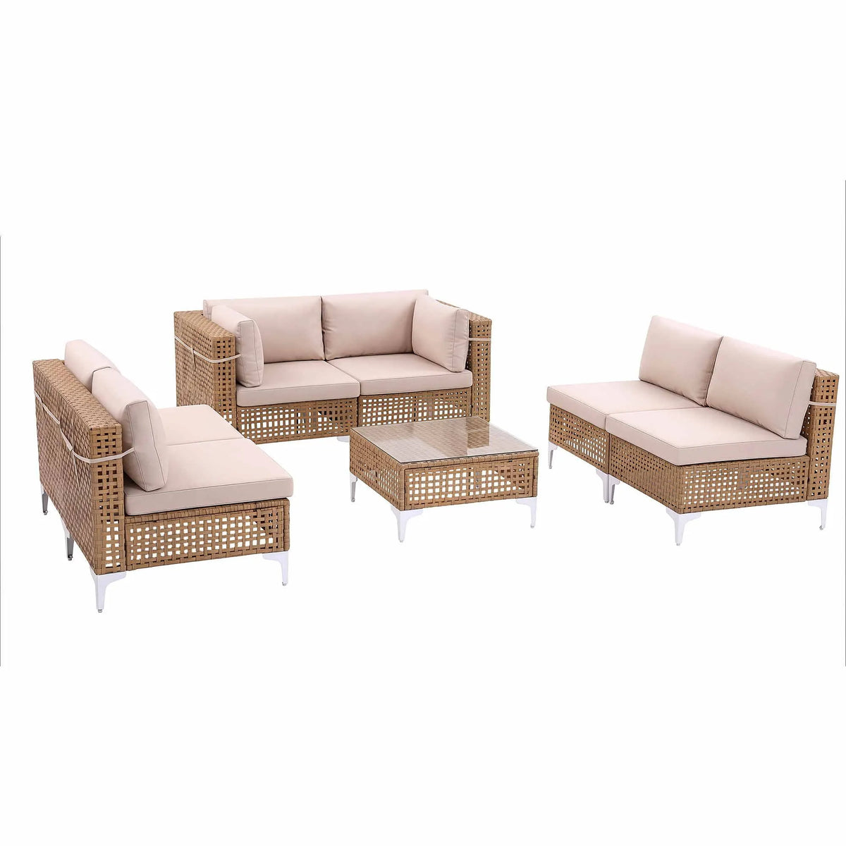 Gardeon 6 Seater Outdoor Sofa Set 7PCS Table Chair Set Garden Rattan Patio Furniture - Image 3