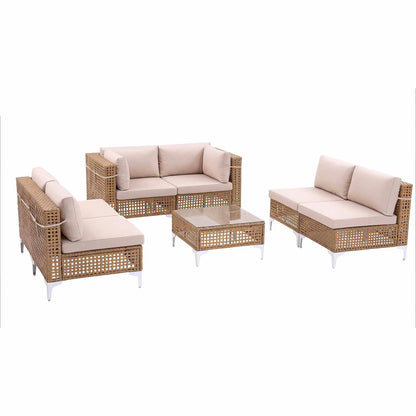 Gardeon 6 Seater Outdoor Sofa Set 7PCS Table Chair Set Garden Rattan Patio Furniture - Image 3