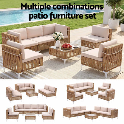 Gardeon 6 Seater Outdoor Sofa Set 7PCS Table Chair Set Garden Rattan Patio Furniture - Image 4
