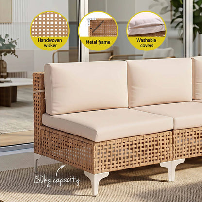 Gardeon 6 Seater Outdoor Sofa Set 7PCS Table Chair Set Garden Rattan Patio Furniture - Image 5