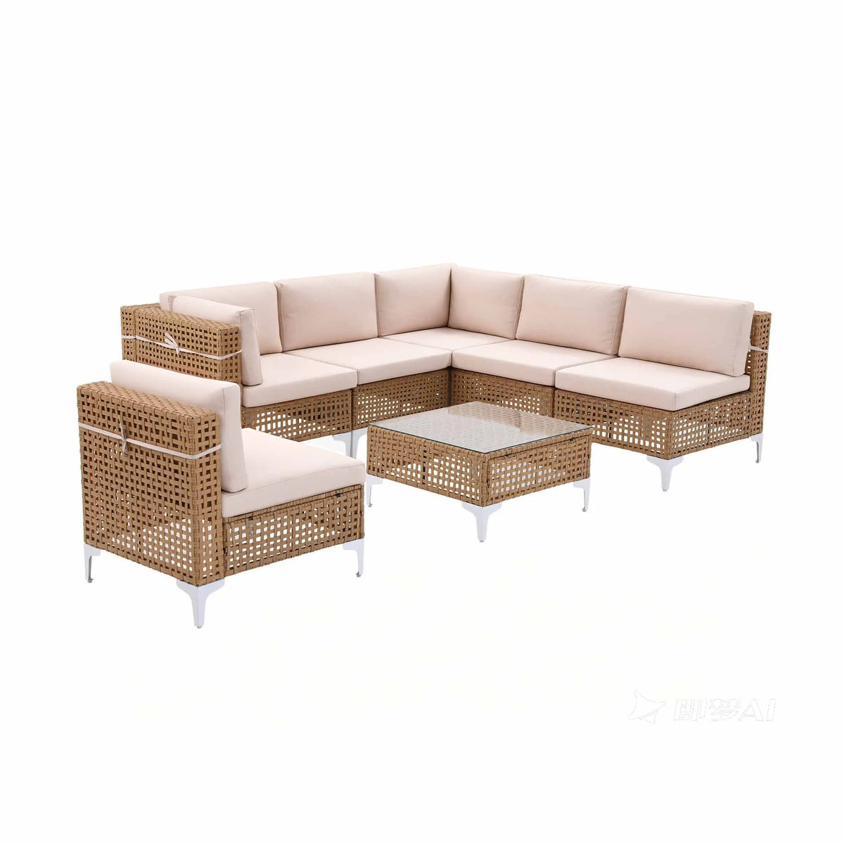 Gardeon 6 Seater Outdoor Sofa Set 7PCS Table Chair Set Garden Rattan Patio Furniture - Image 7