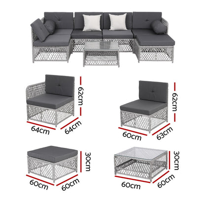 Gardeon 6 Seater Outdoor Sofa Set 7PCS Table Chair Set Garden Rattan Patio Furniture - Image 2