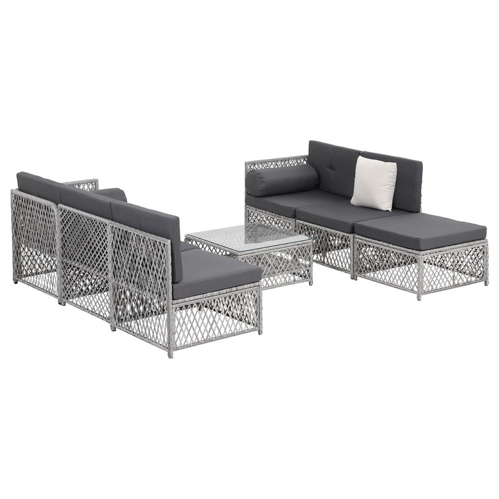 Gardeon 6 Seater Outdoor Sofa Set 7PCS Table Chair Set Garden Rattan Patio Furniture - Image 3