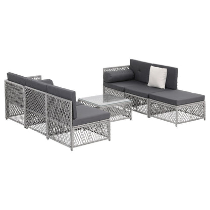 Gardeon 6 Seater Outdoor Sofa Set 7PCS Table Chair Set Garden Rattan Patio Furniture - Image 3