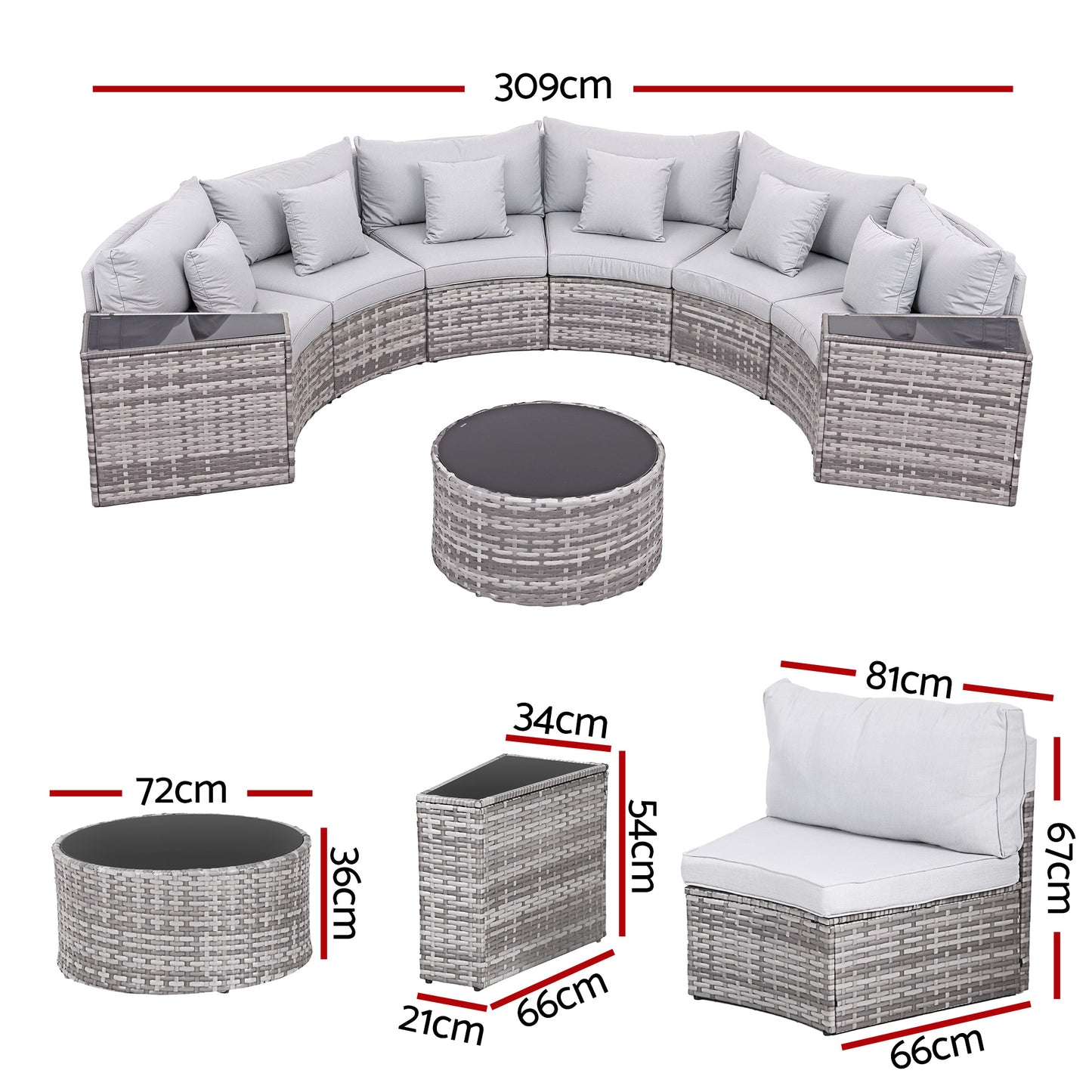 Gardeon 6 Seater Outdoor Sofa Set 9PCS Table Chair Set Garden Rattan Patio Furniture - Image 2