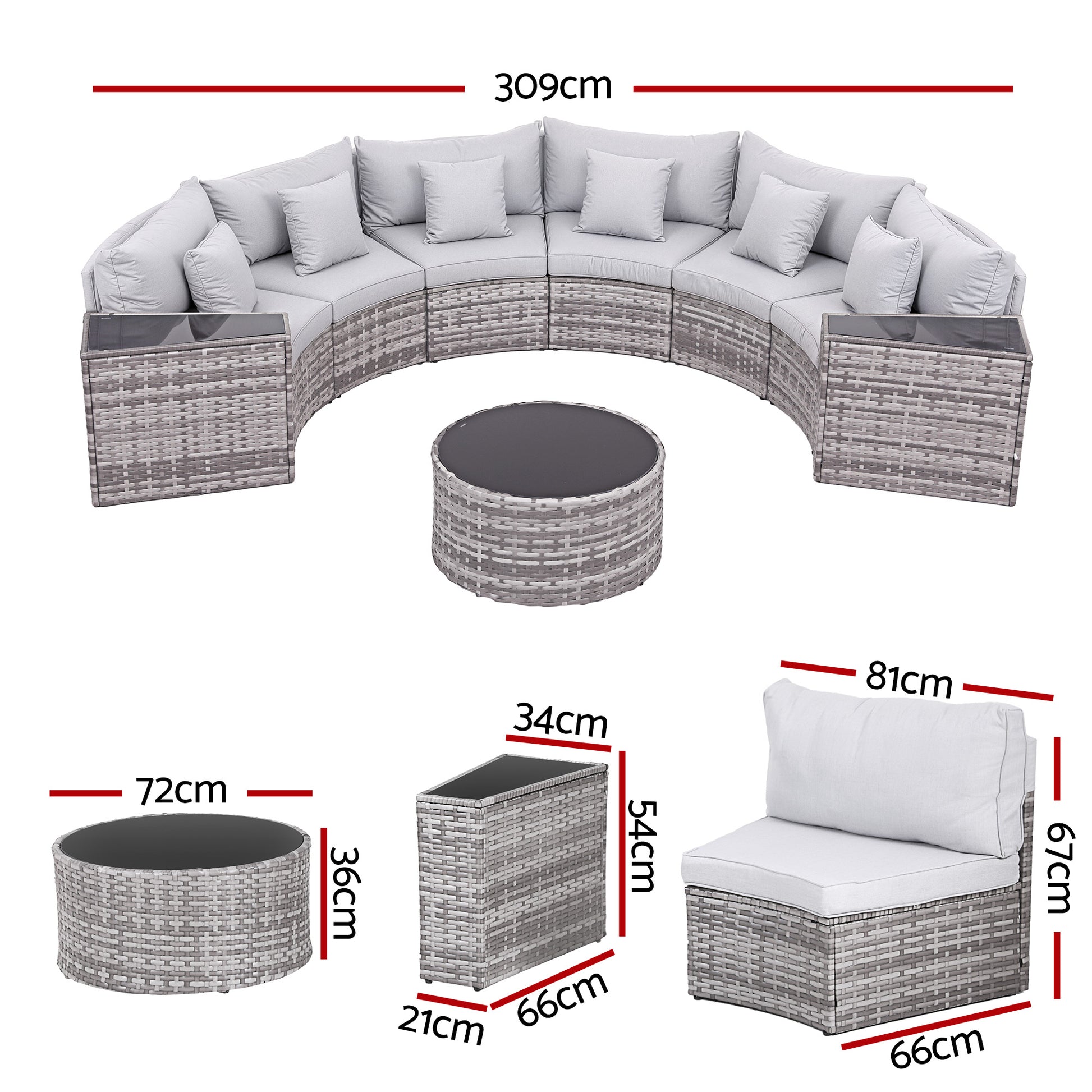 Gardeon 6 Seater Outdoor Sofa Set 9PCS Table Chair Set Garden Rattan Patio Furniture - Image 2