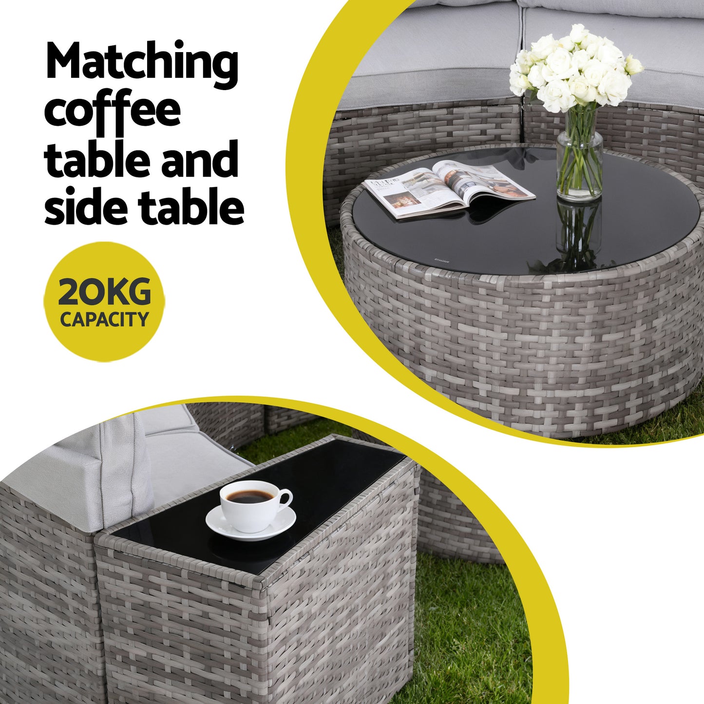 Gardeon 6 Seater Outdoor Sofa Set 9PCS Table Chair Set Garden Rattan Patio Furniture - Image 7