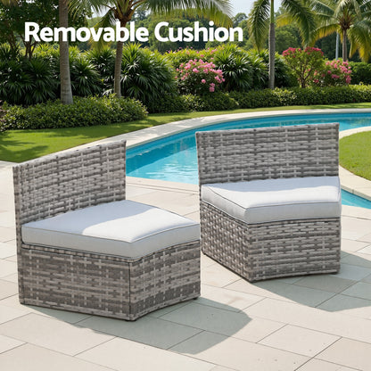 Gardeon 2 PCS Outdoor Sofa Set Rattan Modular Chair Garden Patio Furniture Grey - Image 4
