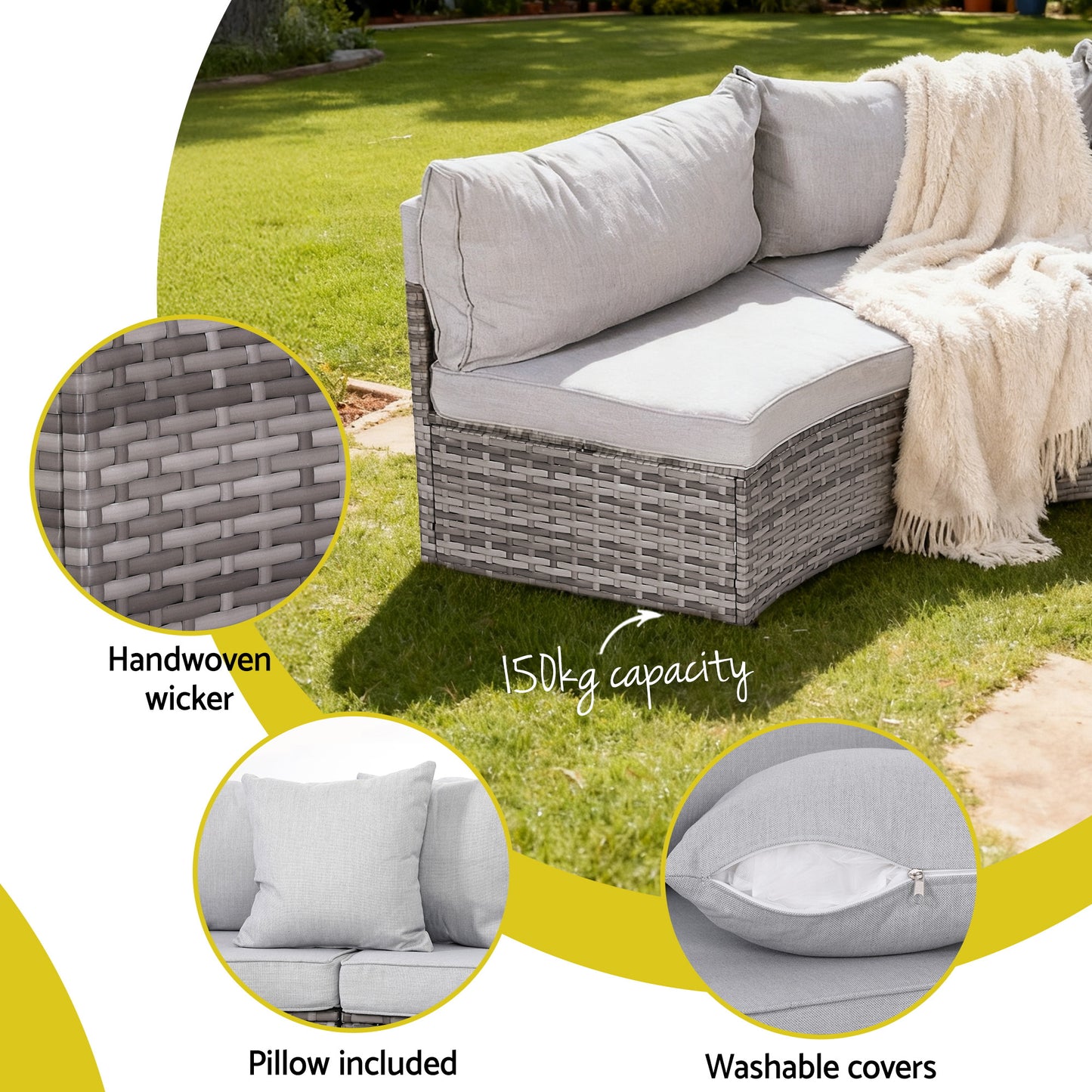 Gardeon 2 PCS Outdoor Sofa Set Rattan Modular Chair Garden Patio Furniture Grey - Image 5