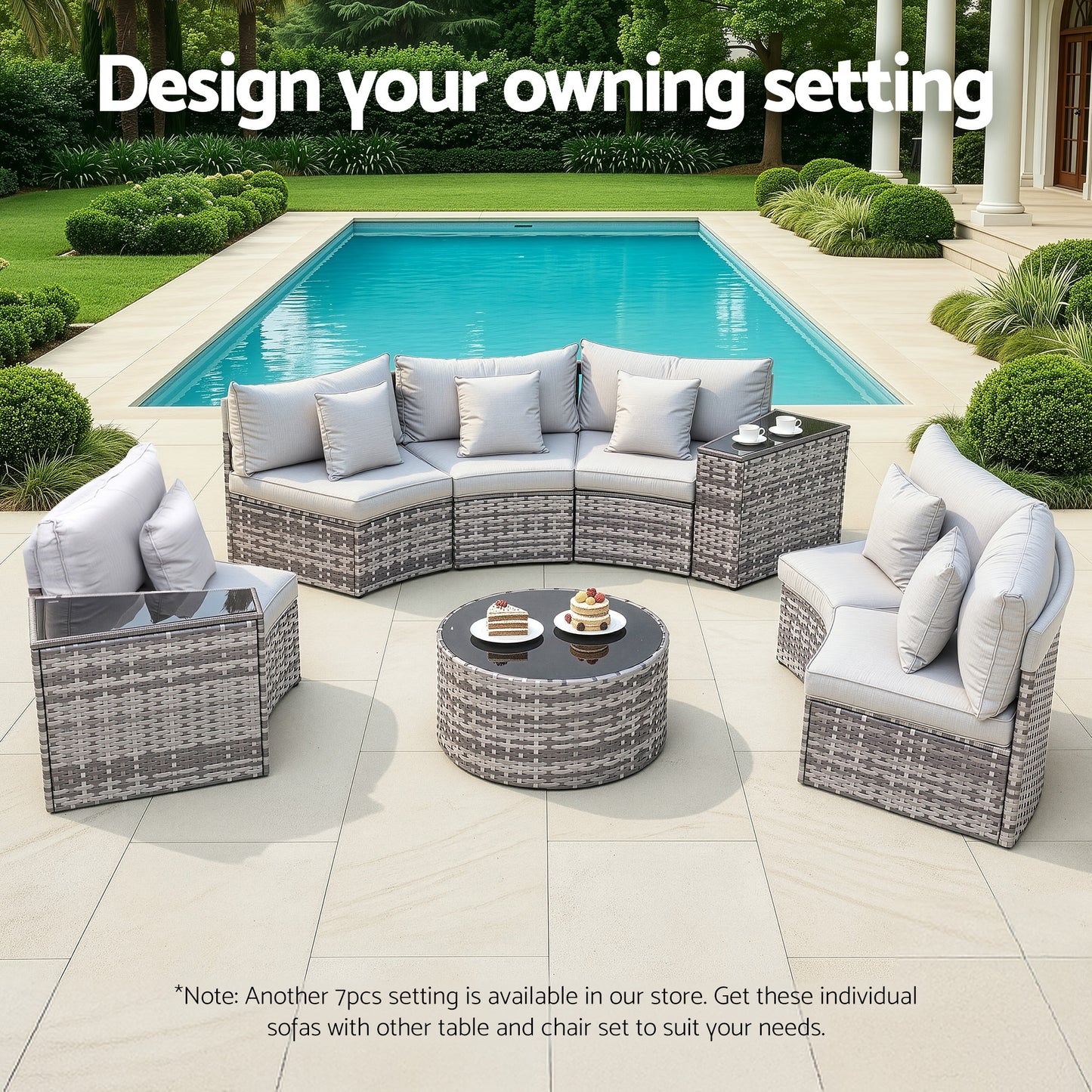 Gardeon 2 PCS Outdoor Sofa Set Rattan Modular Chair Garden Patio Furniture Grey - Image 7