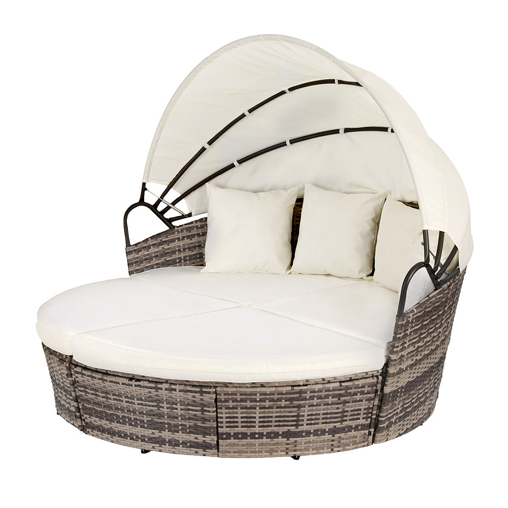 Gardeon Outdoor Day Bed Sun Lounge Setting Wicker Lounger Furniture Patio Beige Set of 3 - Image 2