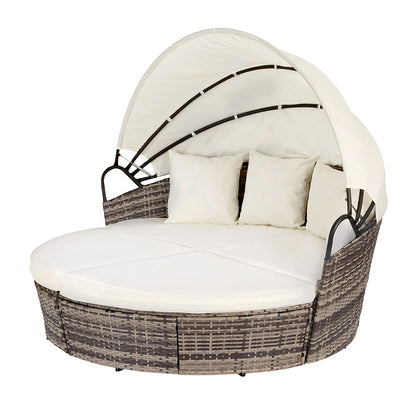 Gardeon Outdoor Day Bed Sun Lounge Setting Wicker Lounger Furniture Patio Beige Set of 3 - Image 2