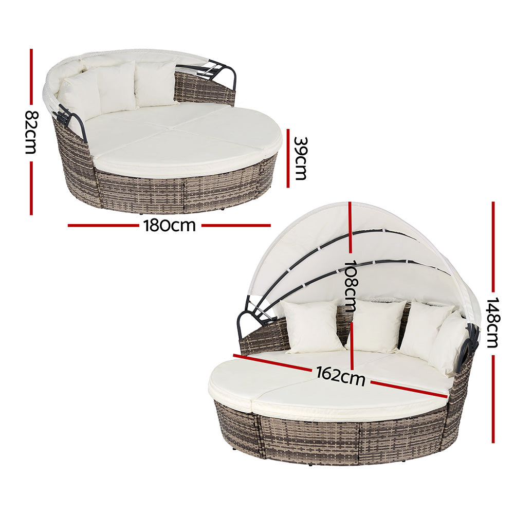 Gardeon Outdoor Day Bed Sun Lounge Setting Wicker Lounger Furniture Patio Beige Set of 3 - Image 3