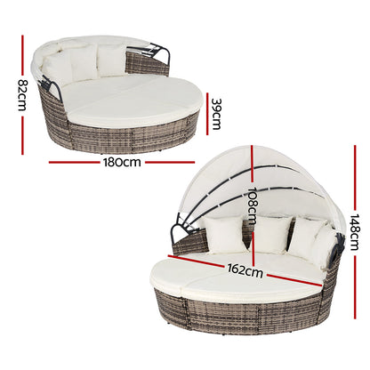 Gardeon Outdoor Day Bed Sun Lounge Setting Wicker Lounger Furniture Patio Beige Set of 3 - Image 3