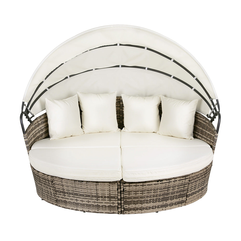 Gardeon Outdoor Day Bed Sun Lounge Setting Wicker Lounger Furniture Patio Beige Set of 3 - Image 4