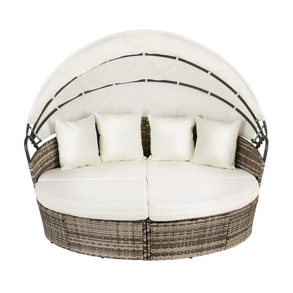 Gardeon Outdoor Day Bed Sun Lounge Setting Wicker Lounger Furniture Patio Beige Set of 3 - Image 4