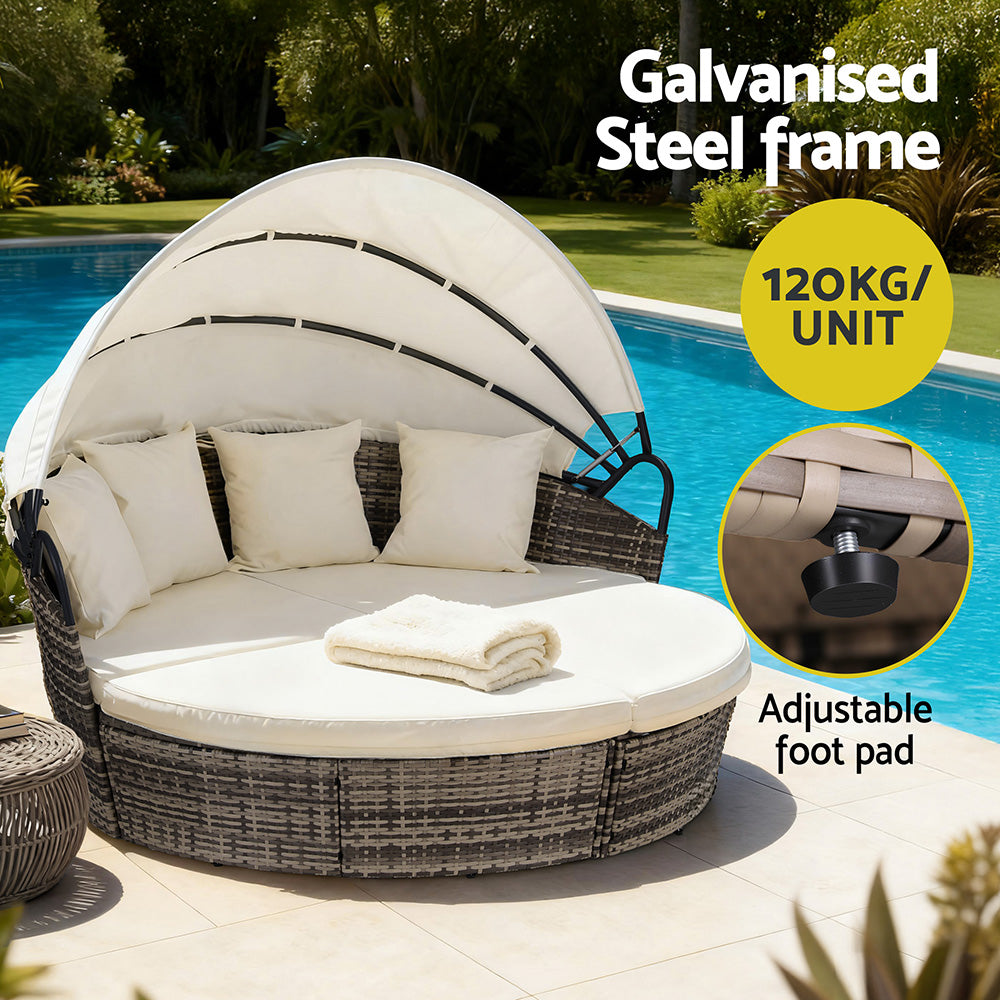 Gardeon Outdoor Day Bed Sun Lounge Setting Wicker Lounger Furniture Patio Beige Set of 3 - Image 5