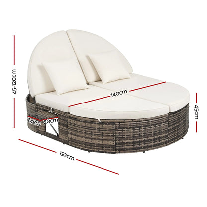 Gardeon Outdoor Day Bed Sun Lounge Setting Wicker Lounger Patio Furniture w/ Retractable Side Tray - Image 2