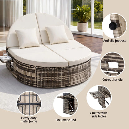 Gardeon Outdoor Day Bed Sun Lounge Setting Wicker Lounger Patio Furniture w/ Retractable Side Tray - Image 4