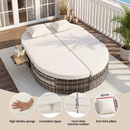 Gardeon Outdoor Day Bed Sun Lounge Setting Wicker Lounger Patio Furniture w/ Retractable Side Tray - Image 7