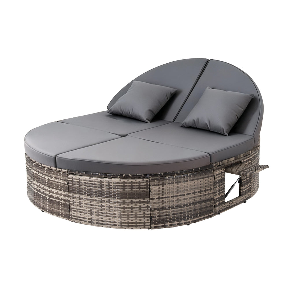 Gardeon Outdoor Day Bed Sun Lounge Setting Wicker Lounger Patio Furniture w/ Retractable Side Tray - Image 2