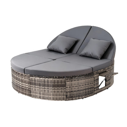 Gardeon Outdoor Day Bed Sun Lounge Setting Wicker Lounger Patio Furniture w/ Retractable Side Tray - Image 2