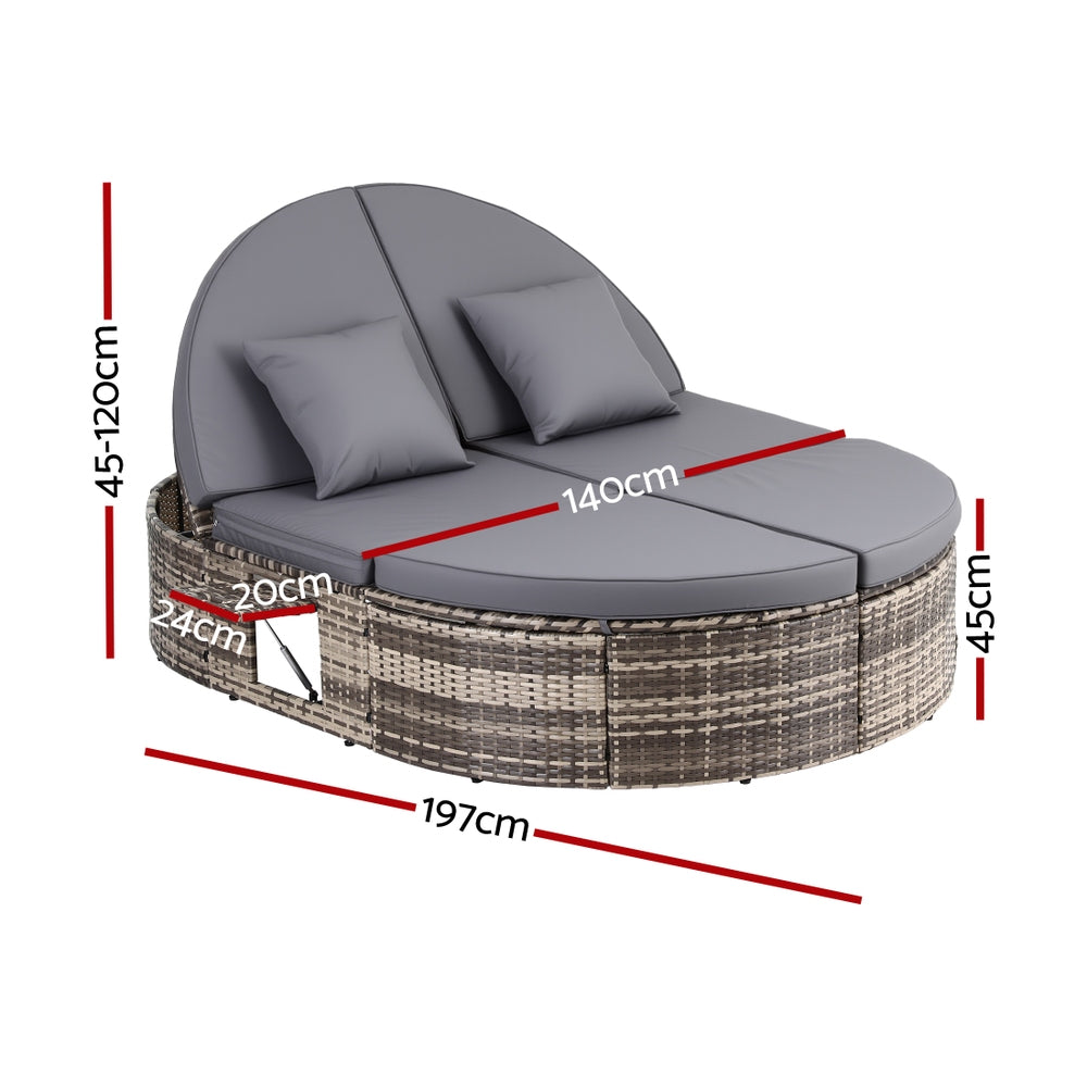 Gardeon Outdoor Day Bed Sun Lounge Setting Wicker Lounger Patio Furniture w/ Retractable Side Tray - Image 3