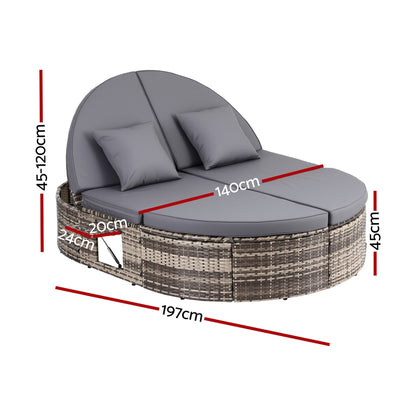 Gardeon Outdoor Day Bed Sun Lounge Setting Wicker Lounger Patio Furniture w/ Retractable Side Tray - Image 3
