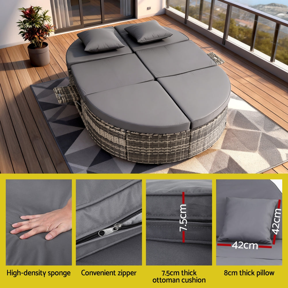 Gardeon Outdoor Day Bed Sun Lounge Setting Wicker Lounger Patio Furniture w/ Retractable Side Tray - Image 8
